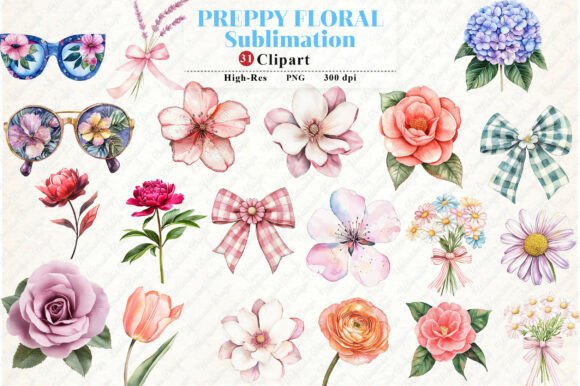 Download Watercolor Preppy Floral Clipart - Floral Collection