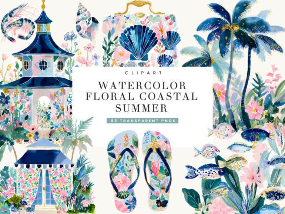 Download Watercolor Floral Coastal Summer Clipart - Floral Collection