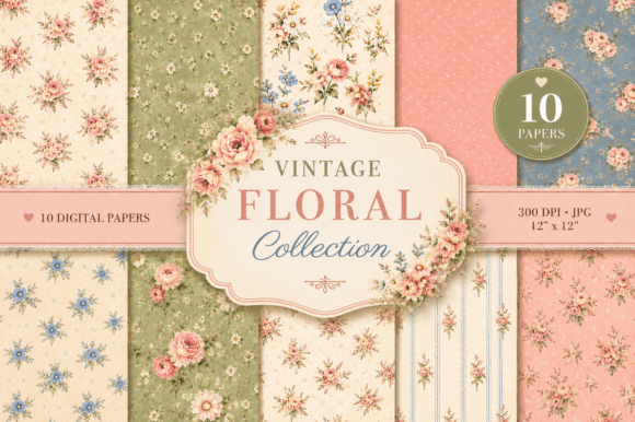 Download 10 Shabby Chic Floral Digital Papers - Floral Collection