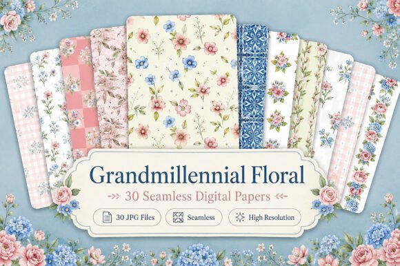Download Grandmillennial Floral Seamless Papers - Floral Collection