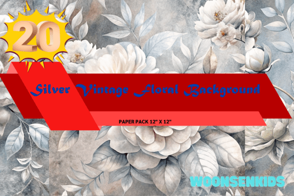 Download New Silver Vintage Floral Background Watercolor Png Kdp Digital Paper - Floral Collection