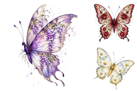 Download Watercolor Floral Butterflies PNG - Floral Collection