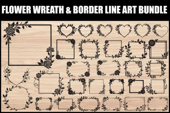 Download Floral Wreath &amp; Border Line Art Set - Floral Collection