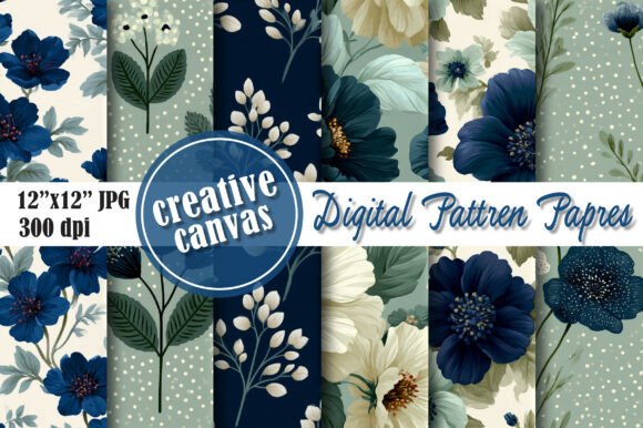 Download Navy Blue Floral Digital Paper Bundle - Floral Collection