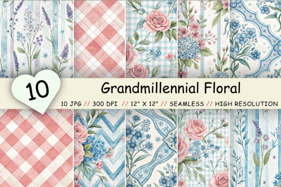 Download Grandmillennial Floral Digital Paper - Floral Collection