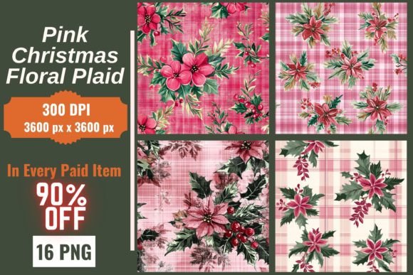 Download Pink Christmas Floral Plaid - Floral Collection