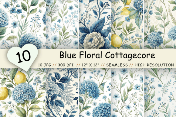 Download Blue Floral Cottagecore Pattern Pack - Floral Collection