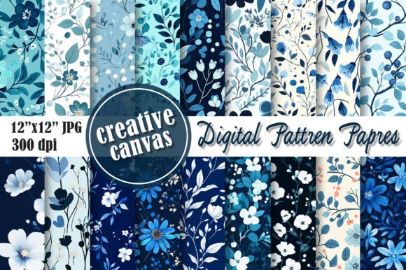Download Blue Floral Digital Paper Bundle - Floral Collection