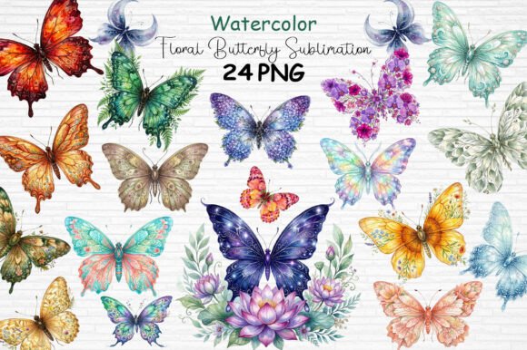 Download Watercolor Floral Butterfly Sublimation - Floral Collection