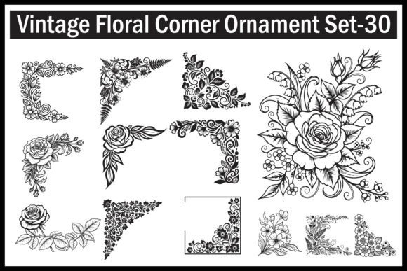 Download Vintage Floral Corner Ornament Art Set - Floral Collection