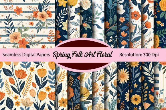 Download Spring Folk Art Floral Digital Paper - Floral Collection